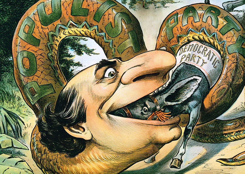 An 1896 cartoon depicting Populist presidential candidate William Jennings Bryan as a snake.