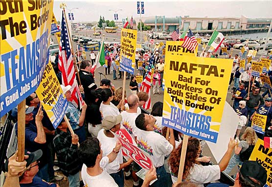 A 1996 Teamsters protest against new NAFTA trucking regulations.