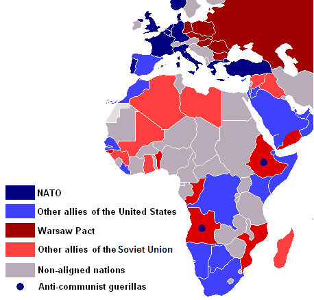 A map showing Cold War alliances in 1980.