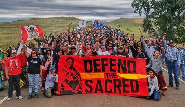 Protesters in Standing Rock insisting that treaty rights and sacred ground be respected.