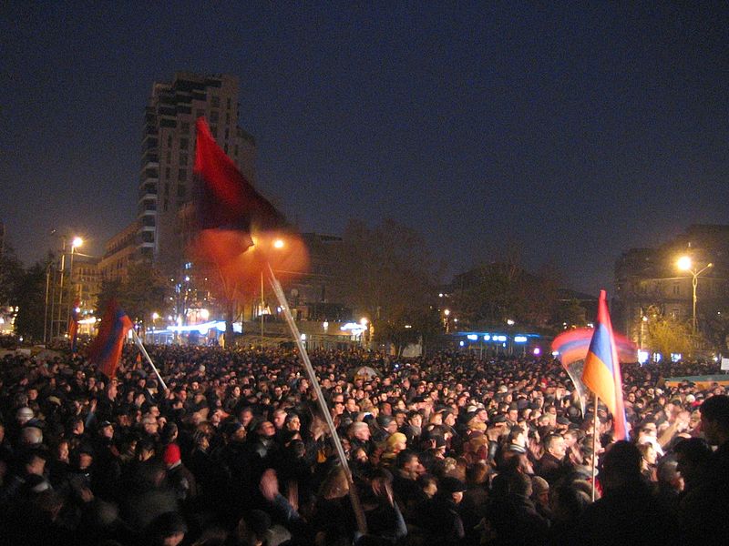 Protests following the 2008 presidential election at the Opera Square in Yerevan.