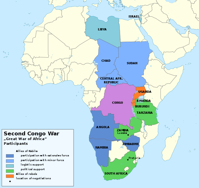 A map of the participants in the 'Great War of Africa.'
