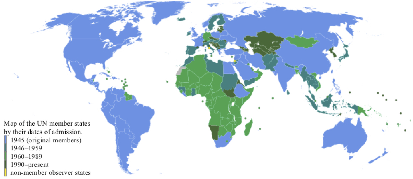 A map of UN member states by the date they joined.