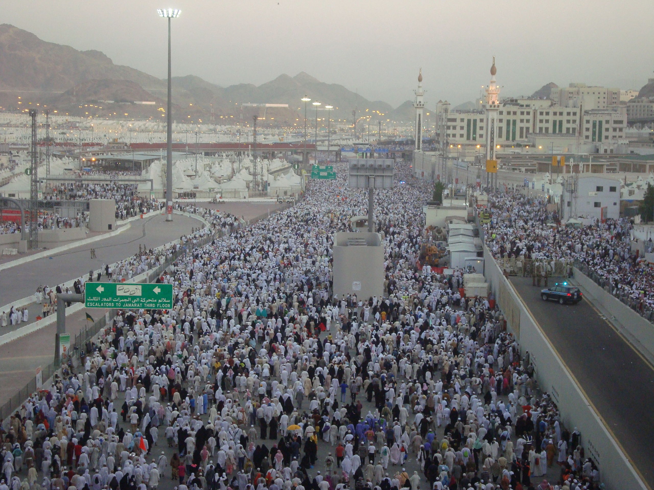 Crowds travel to the Jamarat Bridge during the hajj.