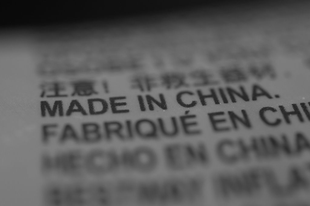 A label identifying a product as being made in China.