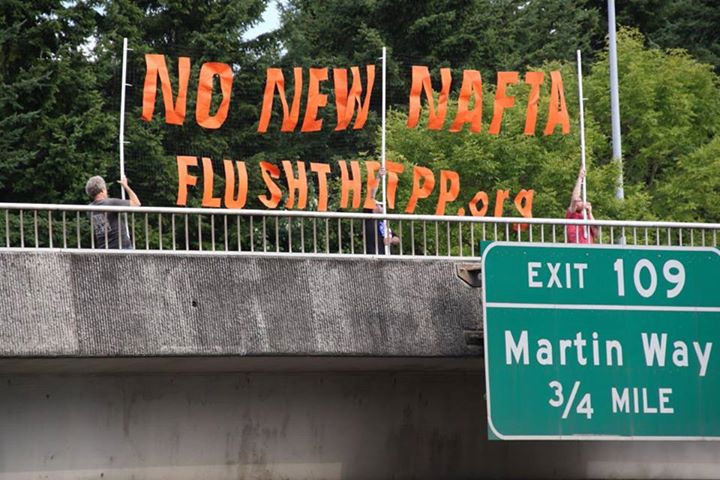 A 2016 protest in Washington State likening the TPP to NAFTA.