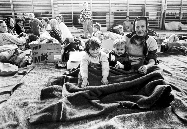 A family in the Tuzla Refugee Camp in former Yugoslavia (c1995).