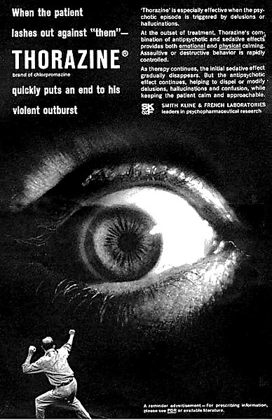 A 1962 advertisement for Thorazine, an antipsychotic and tranquilizer