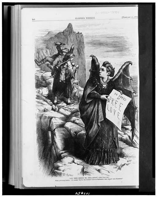 Harper’s Weekly cartoon depicting Woodhull in 1872.