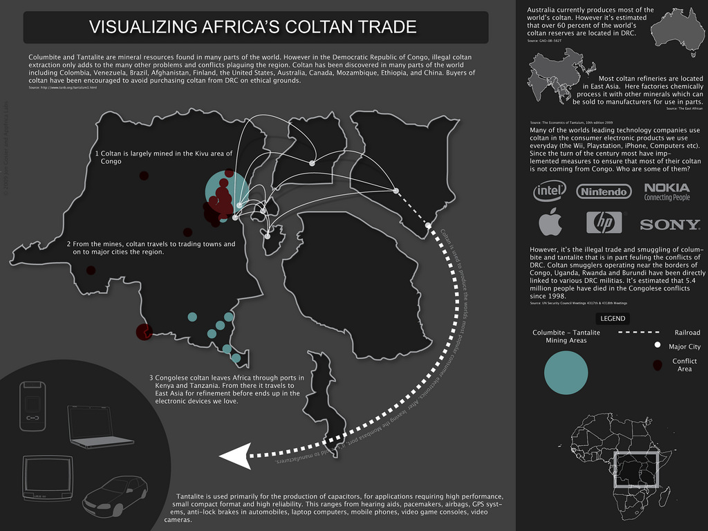 A 2009 infographic suggesting a link between heavily mined areas and conflict regions in Congo.
