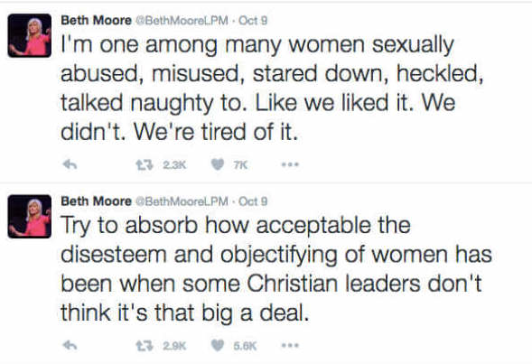 Two Tweets from Beth Moore in October 2016.