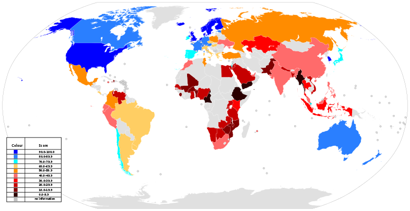 A 2014 map showing global Web Index scores.