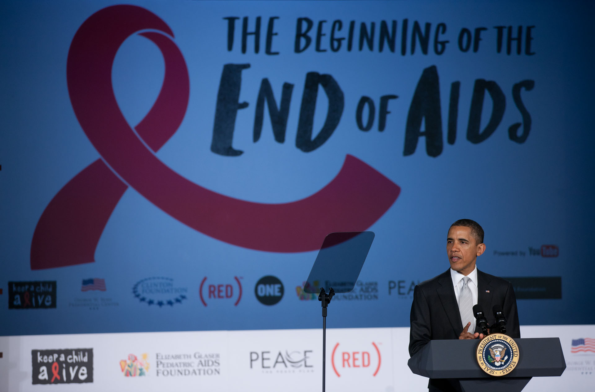President Barack Obama at George Washington University on World AIDS Day in 2011.
