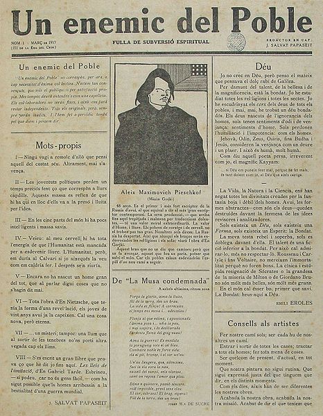 The first newspaper published in the Catalan language.