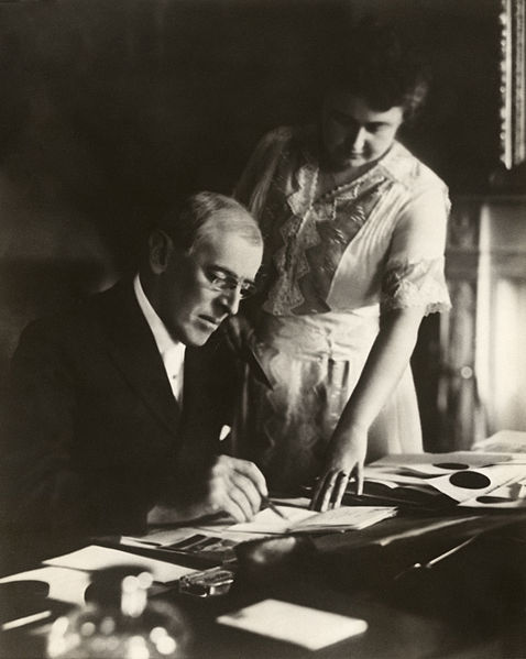 President Woodrow Wilson with his wife, Edith.