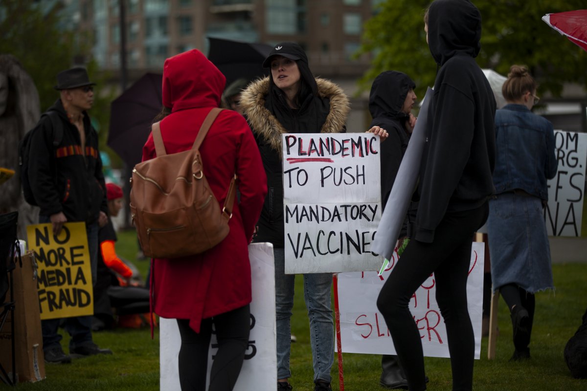 A COVID-19 anti-lockdown protestor in Vancouver, Canada.