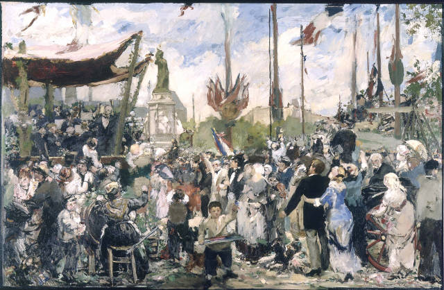 In 1880, the French government commissioned from Alfred-Philippe Roll (1846-1919) a painting that would preserve the memory of the first official celebration of 14 July as a national holiday. Finished in 1882, Roll's work depicted the inauguration of the monument dedicated to the French Republic at Le Petit Palais, on 14 July 1880.