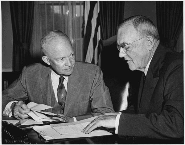 President Dwight D. Eisenhower and Secretary of State John Foster Dulles.