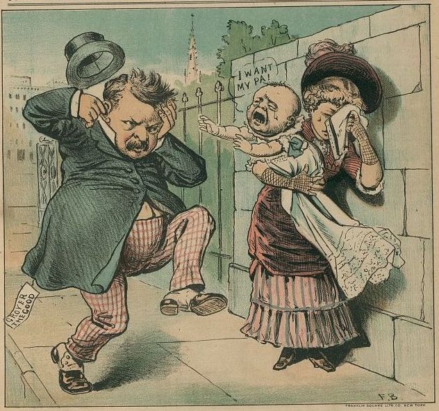 An 1884 cartoon referencing President Grover Cleveland's affair with Maria Halpin.