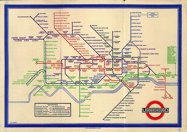 Harry Beck’s London Underground Railway map, designed in 1931 and released to the public in 1933