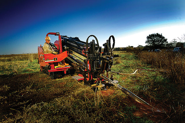 A horizontal directional drill in operation.