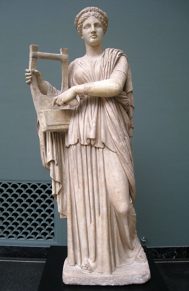 Marble statue of Erato from Monte Calvo in Italy.