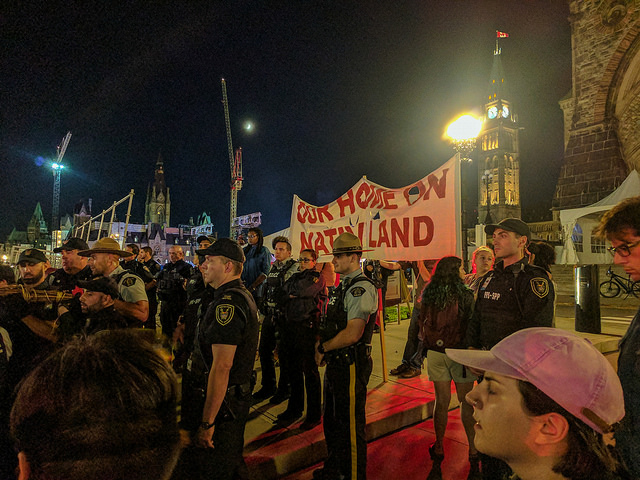 Demonstrators in Ottawa during 150th anniversary celebrations