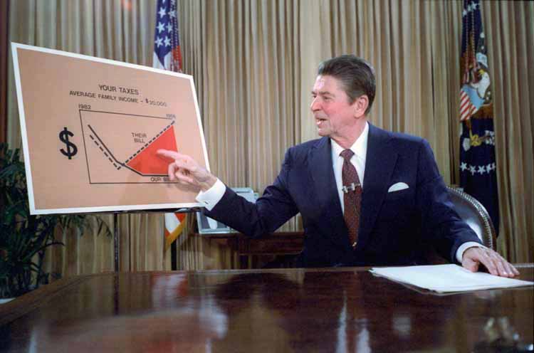 President Ronald Reagan outlining his tax plan in a televised address from the Oval Office in 1981.
