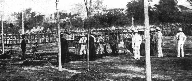 The execution of Philippine nationalist Dr. Jose Rizal.