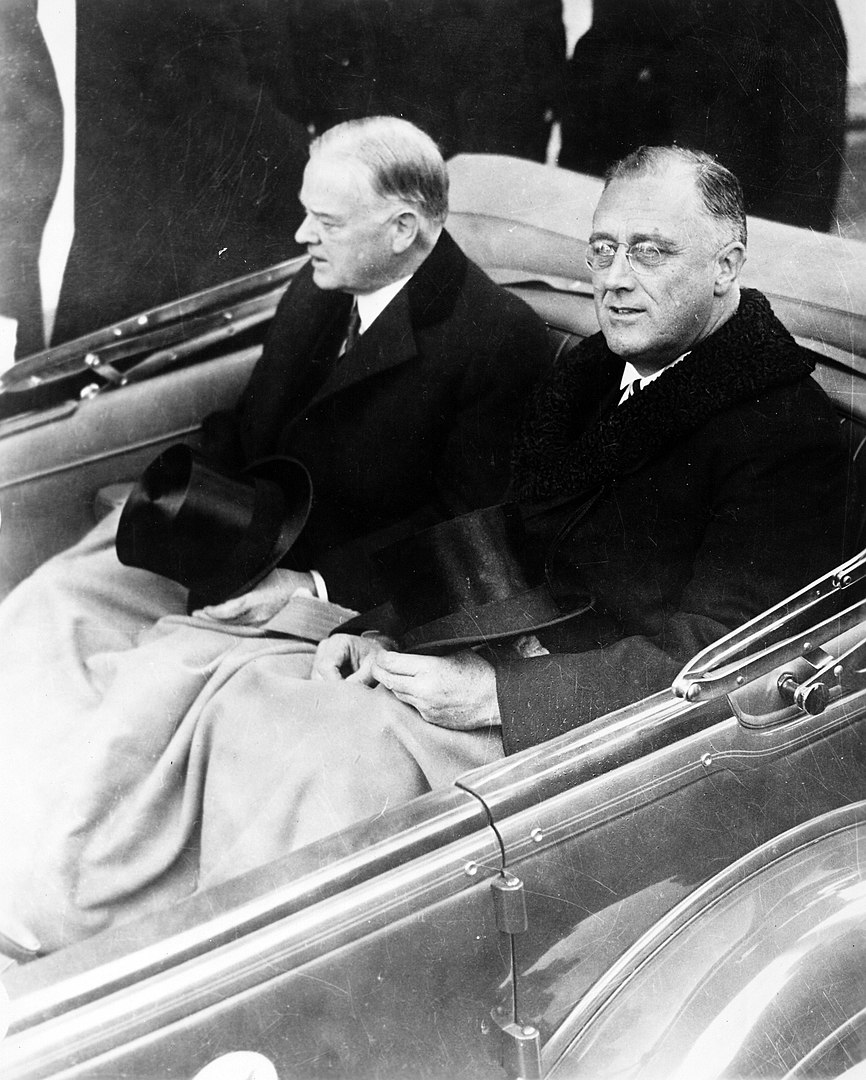 President Franklin D. Roosevelt and outgoing President Herbert Hoover.