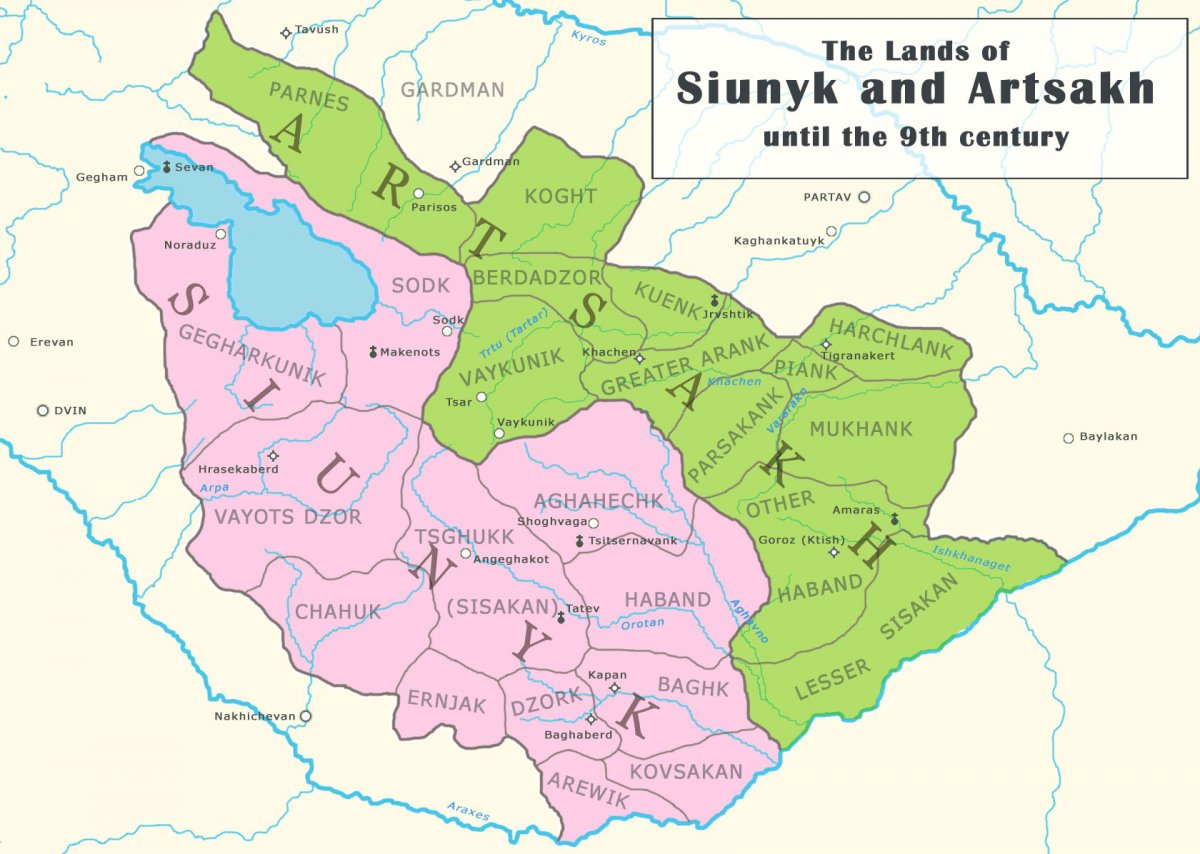 The historic lands of Syunik and Artsakh.