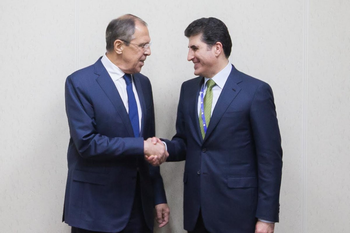 Russian Foreign Minister Sergei Lavrov and Kurdistan Region Prime Minister Nechirvan Barzani.