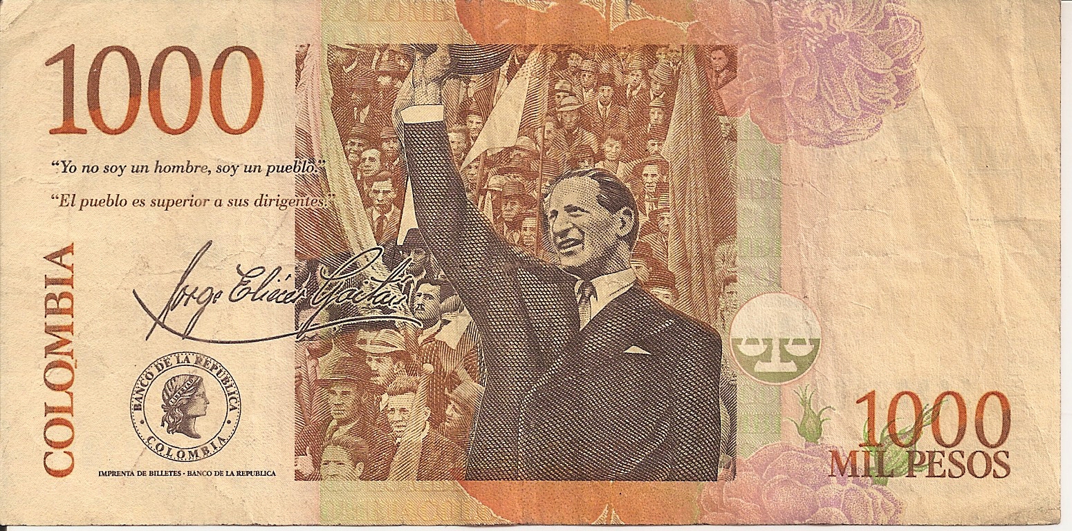 El líder popular Jorge Eliécer Gaitán en un billete bancario.