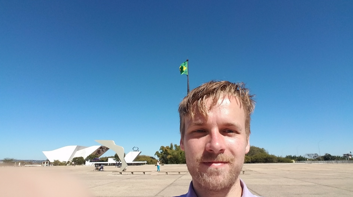 Selfie of the author at the 'Plaza of the Three Powers.'