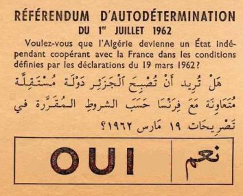 Ballot marked 'yes' used in the referendum on Algerian self-determination.