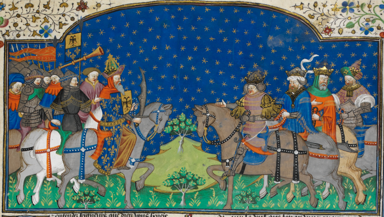 Miniature of Charlemagne and four Muslim commanders from the Talbot Shrewsbury Book.