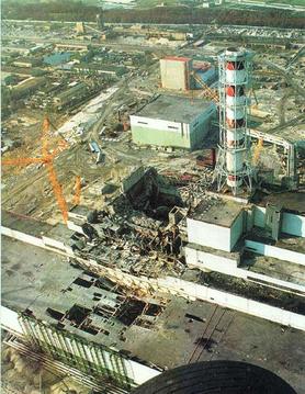 Ariel view of the destroyed reactor, 1986.