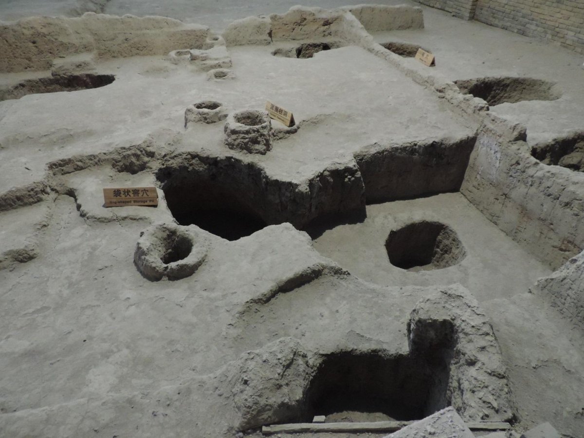 Storage pits uncovered in the enclosed Banpo Archaeological Site and Museum.