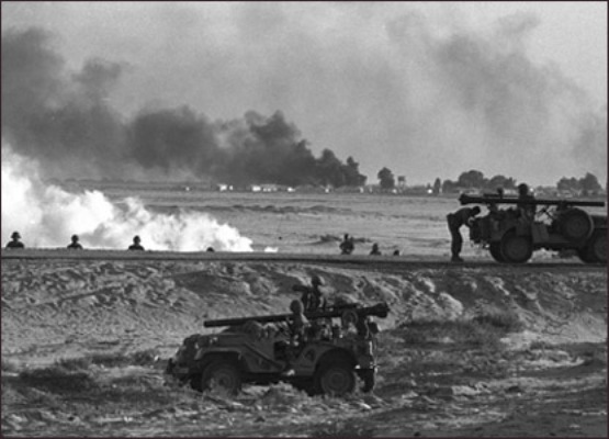 Israeli and Egyptian forces clashing during the Six Day War, 1967.