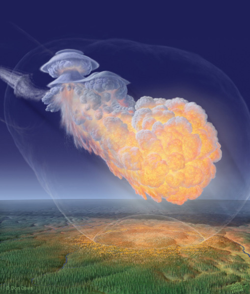 Artist Don Davis’ impression of what the Tunguska explosion may have looked like.