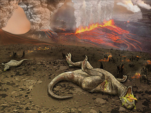 Depiction of the massive eruptions that formed the Deccan Traps.