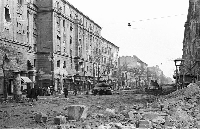 Downtown Budapest in ruins after the Soviet Union launched Operation Whirlwind to suppress the revolution.