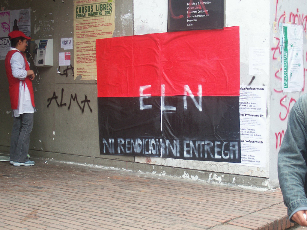 The National Liberation Army flag at the National University of Colombia.