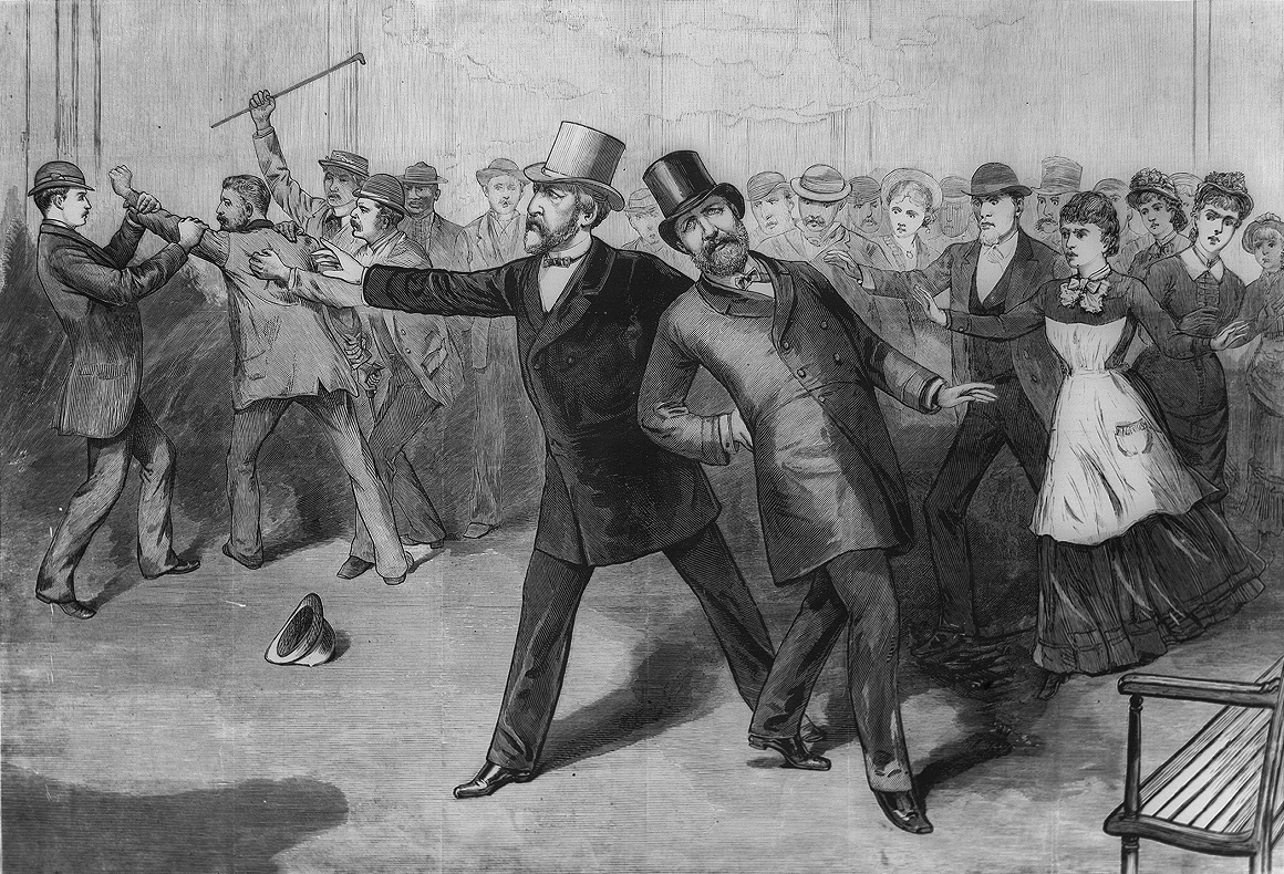 This is an engraving of the moments just after Charles Guiteau shot Garfield.