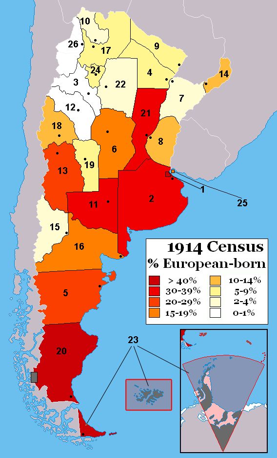 A 1914 census of Argentina shows the effects of intense European immigration.