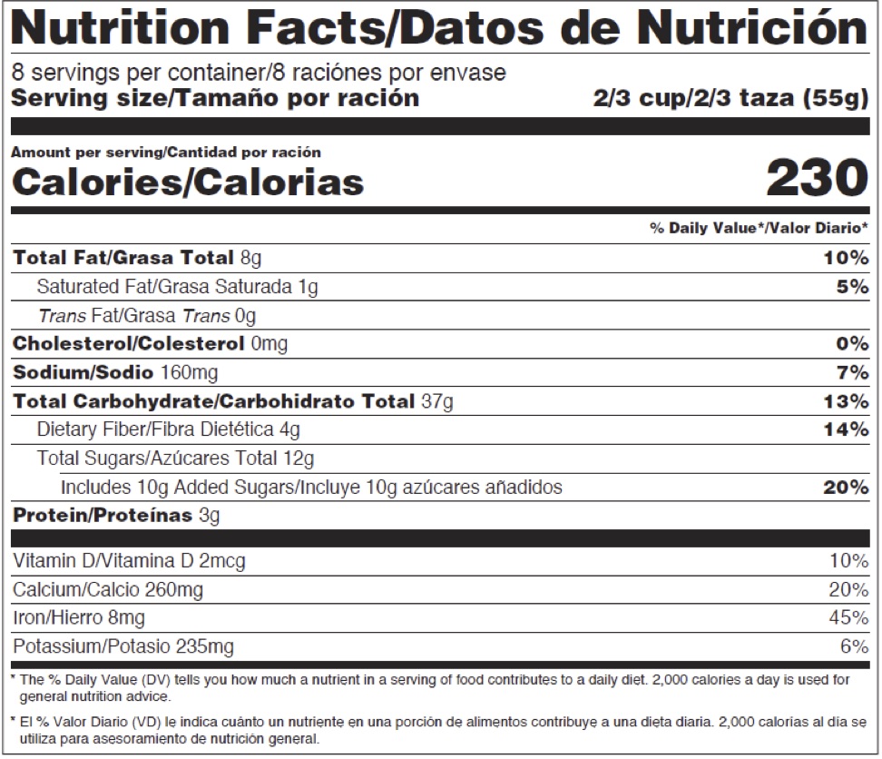 A sample bilingual U.S. food label.