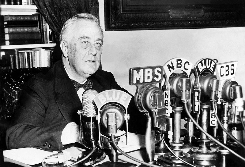 President Franklin D. Roosevelt during the taping of one of his 'fireside chats.'