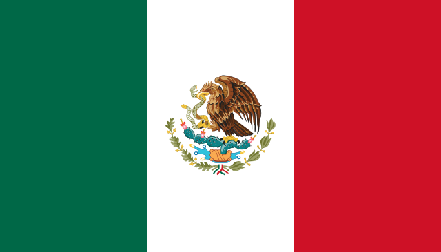 Mexico's tricolor flag includes a code of arms in the middle.