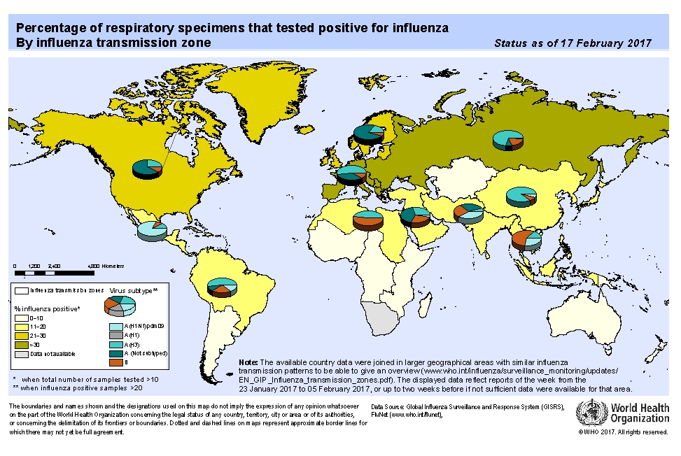 Map of the current influenza epidemic.
