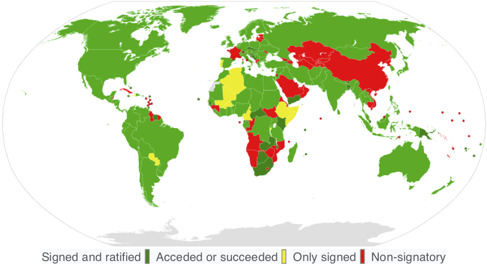 A map of nations’ status on the Partial Test Ban Treaty.